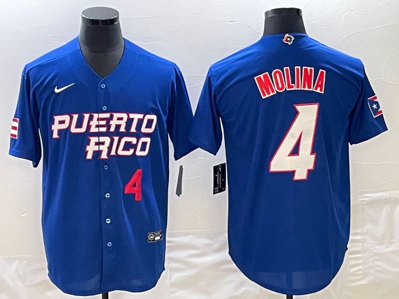 Men 2023 World Cub Puerto Rico 4 Molina Blue Nike MLB Jersey9
